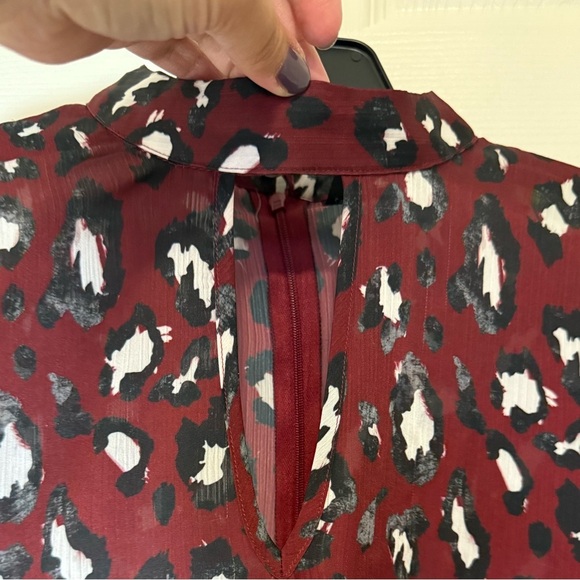 Simons Icone Red Leopard Print Long Sleeve Blouse- size L- EUC - Picture 2 of 8
